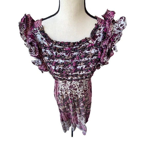 Ulla Johnson Zoya Ruffle Trim Ikat Midi Patchwork Dress Size 8 - Picture 9 of 11